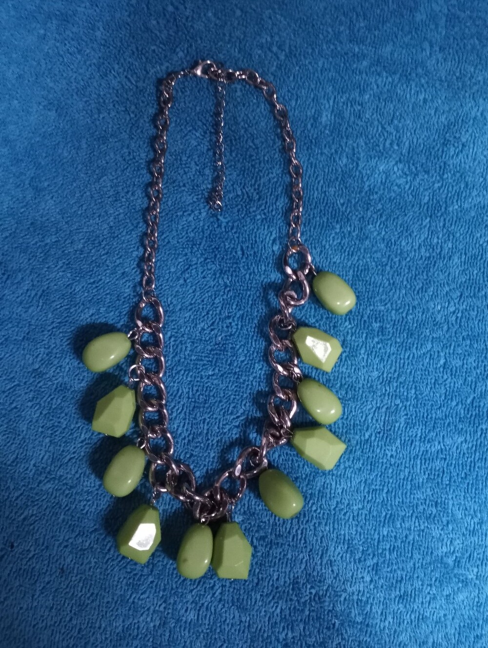 Green Bead Statement Necklace - Silvertone